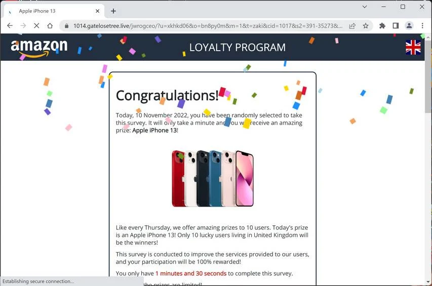 Remove Gatelosetree.live Ads (Virus Removal Guide) 1 Image: Gatelosetree.live Fake Amazon Survey