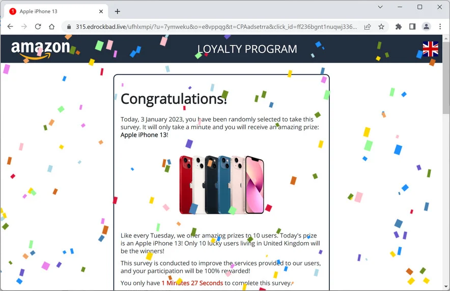 Image: Edrockbad.live Fake Amazon Loyalty Program Survey