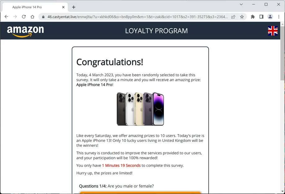Image: Castyentat.live Survey Scam