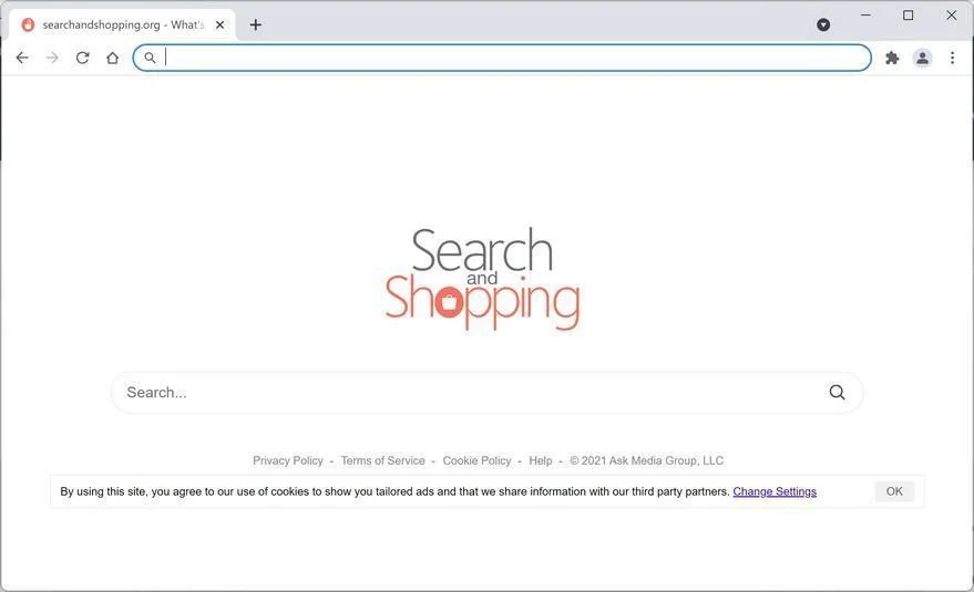 Image: Chrome browser is redirected through Searchandshopping.org