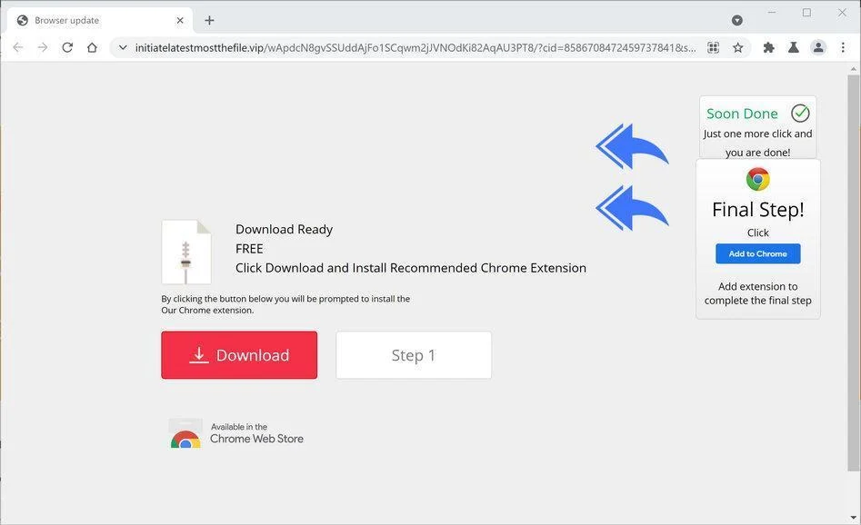 Image: Chrome browser is redirected to initiateoverlyprogressivethefile.vip