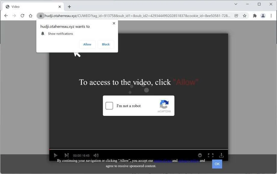 How to Remove Otaherreau.xyz Pop-up Ads (Virus Removal Guide) 1 Image: Chrome browser is redirected to Otaherreau.xyz