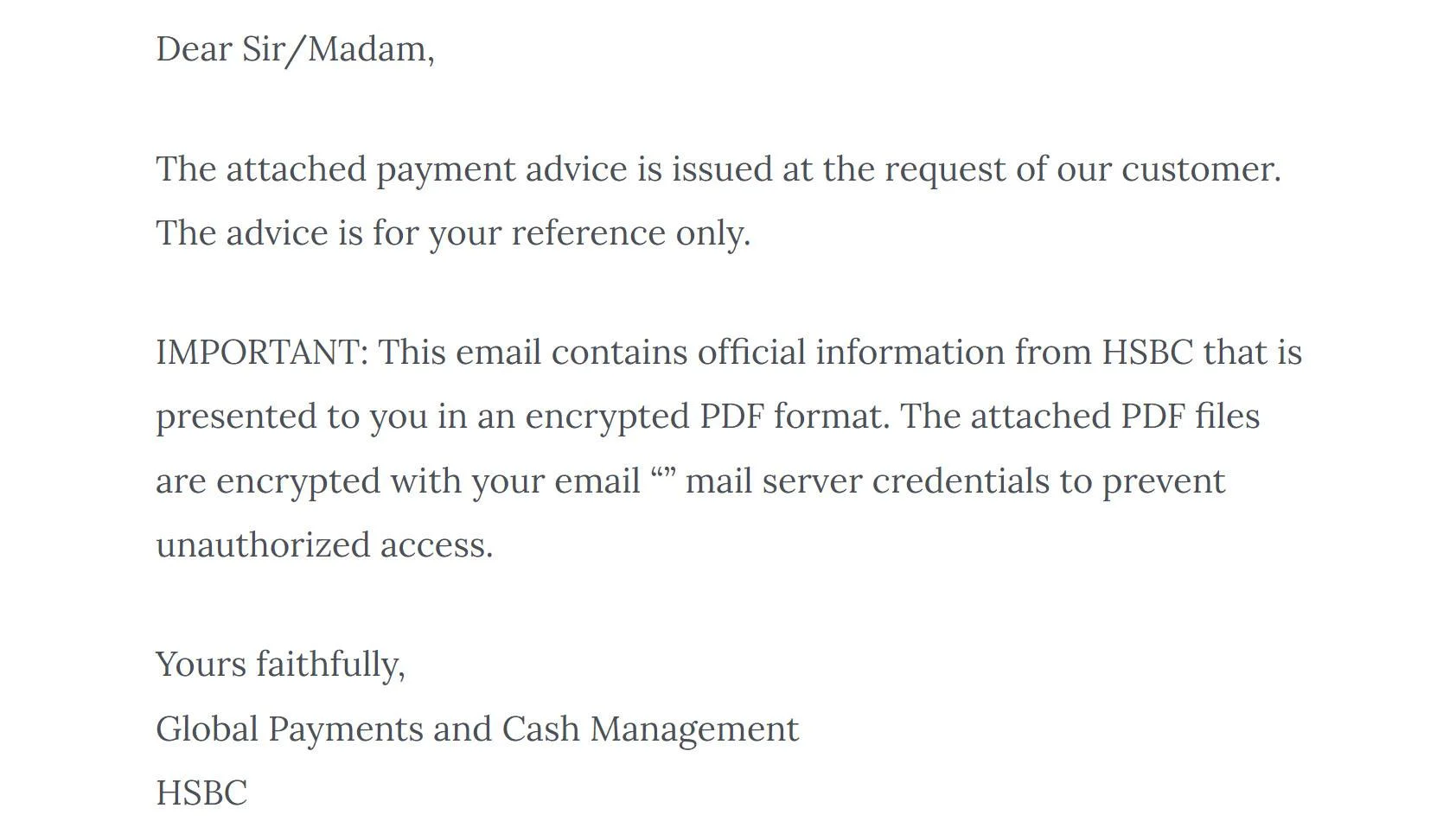 RE: Payment Advice - Advice Ref