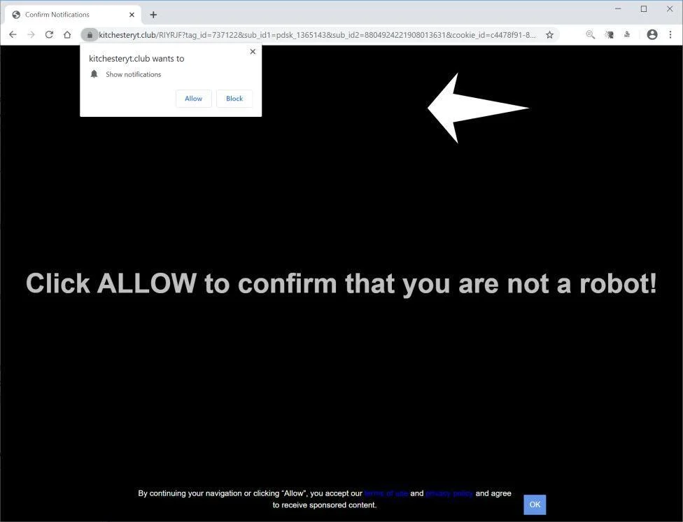 Remove Kitchesteryt.club pop-up ads (Virus Removal Guide) 1 Image: Chrome browser is redirected to Kitchesteryt.club