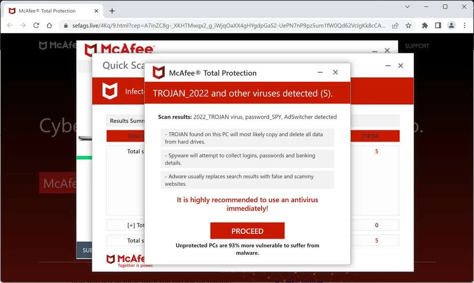 Image: Chrome browser is redirected to Sefags.live