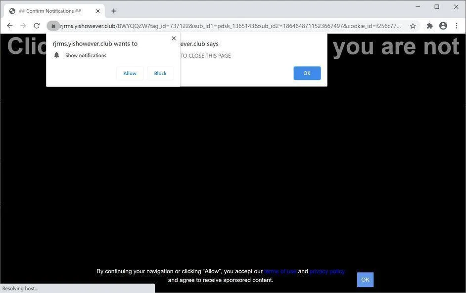 Remove Yishowever.club pop-up ads (Virus Removal Guide) 1 Image: Chrome browser is redirected to Yishowever.club