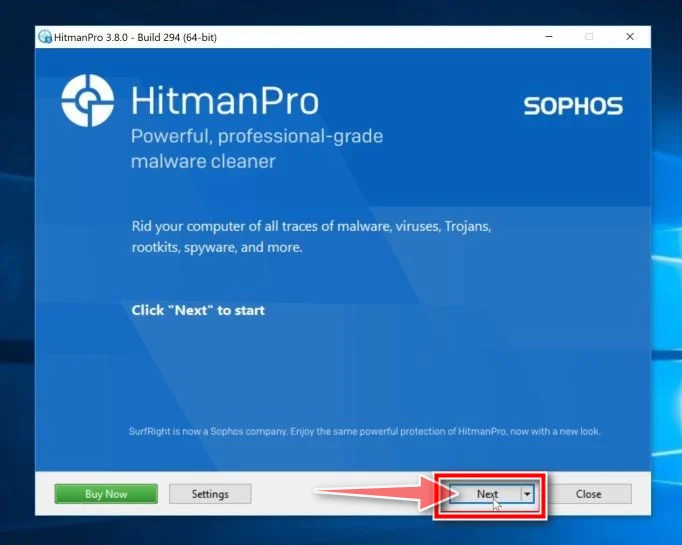 Click Next to install HitmanPro on your PC Click Next to install HitmanPro