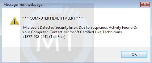 Computer Health Alert pop-up virus Computer Health Alert virus