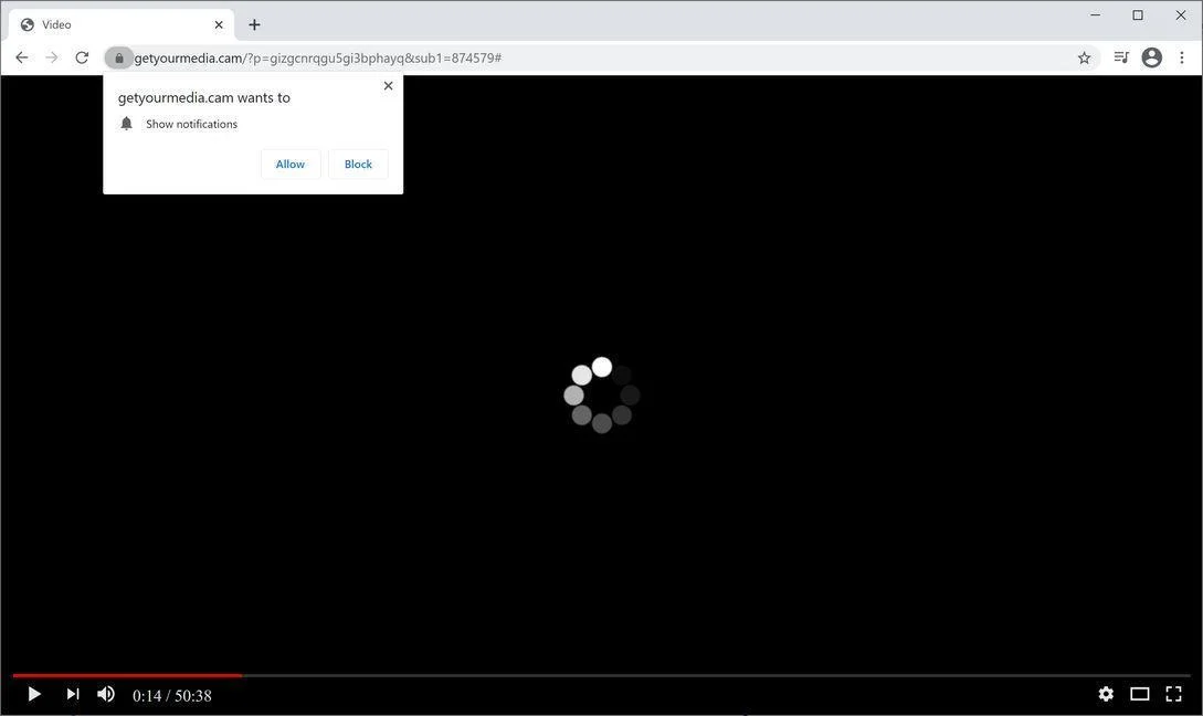 Image: Chrome browser is redirected to Getyourmedia.cam
