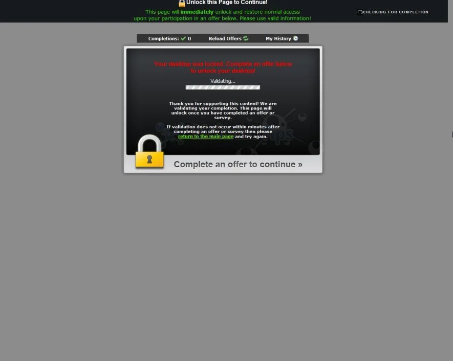 Unlock this Page to Continue! virus