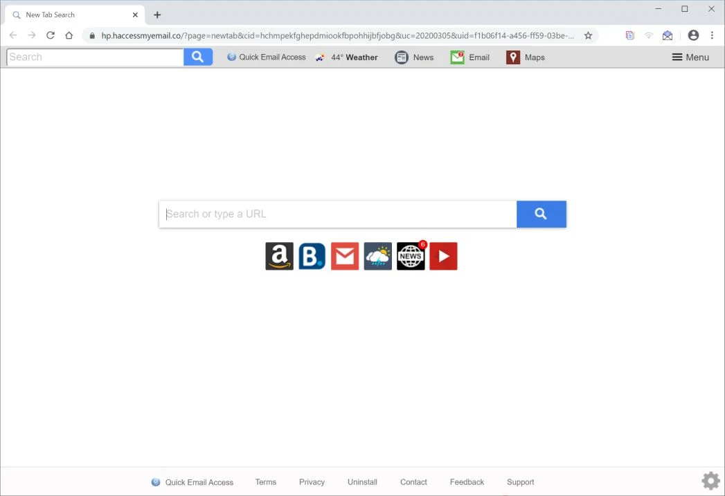 Image: Chrome browser is redirected to Access My Email Tab