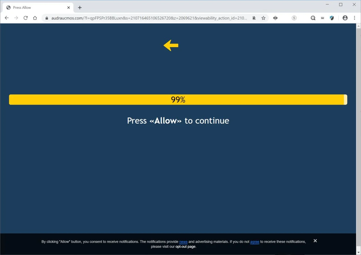 How to remove Audraucmos.com pop-up ads (Virus Removal Guide) 1 Image: Chrome browser is redirected to Audraucmos.com