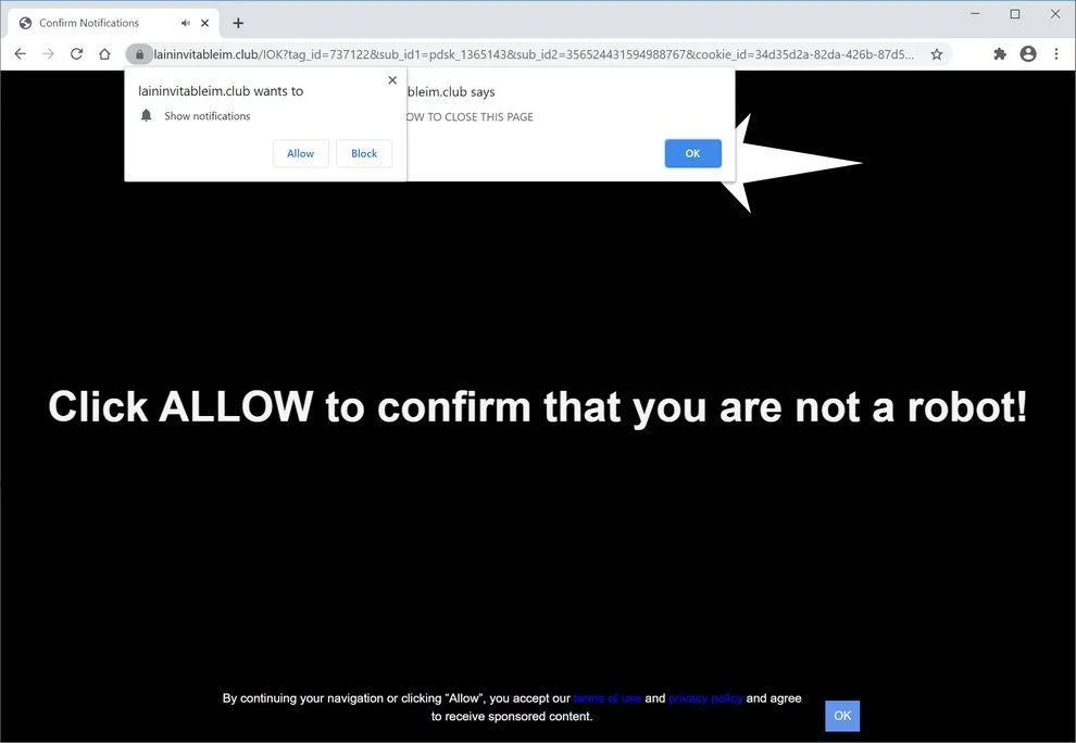 Remove Laininvitableim.club pop-up ads (Virus Removal Guide) 1 Image: Chrome browser is redirected to Laininvitableim.club