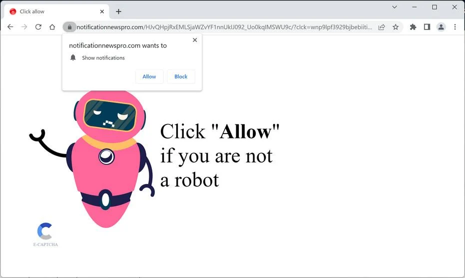 Remove Notificationnewspro.com Pop-up Ads (Virus Removal Guide) 1 Image: Chrome browser is redirected to Notificationnewspro.com