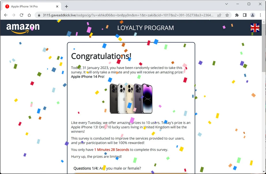 Image: Gaveaddkick.live Survey Scam