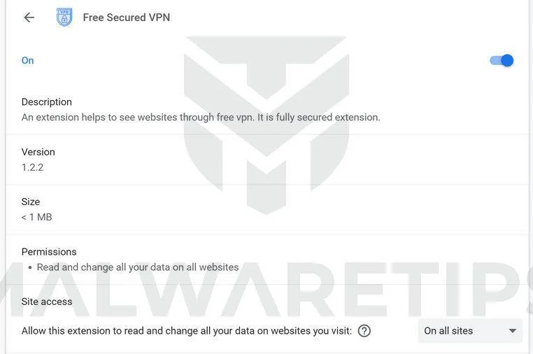 Remove Free Secured VPN browser extension (Virus Removal Guide) 1 Image: Free Secured VPN browser extension