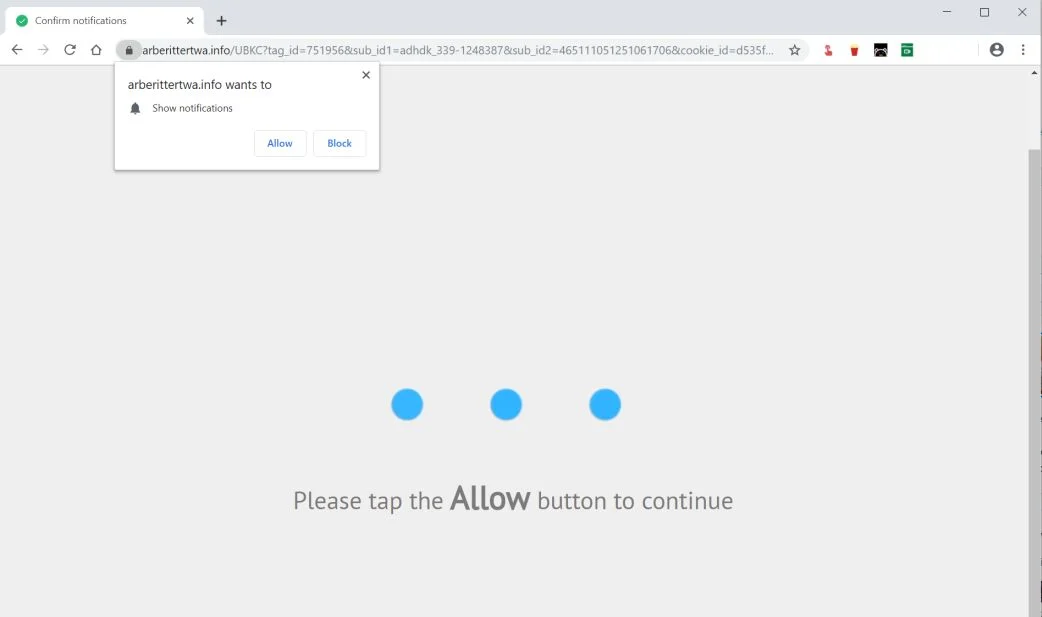 Image: Chrome browser is redirected to the Arberittertwa.info site