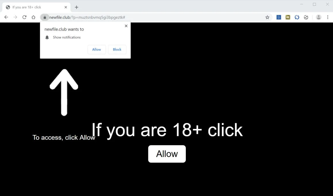 How to remove Newfile.club pop-up ads (Virus Removal Guide) 1 Image: Chrome browser is redirected to the Newfile.club site