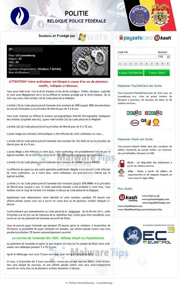 [Image: Belgique Police Fédérale ukash virus]