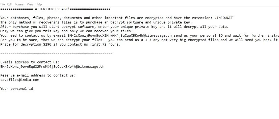 How to remove INFOWAIT malware (DATASTOP Ransomware) 1 INFOWAIT ransowmare