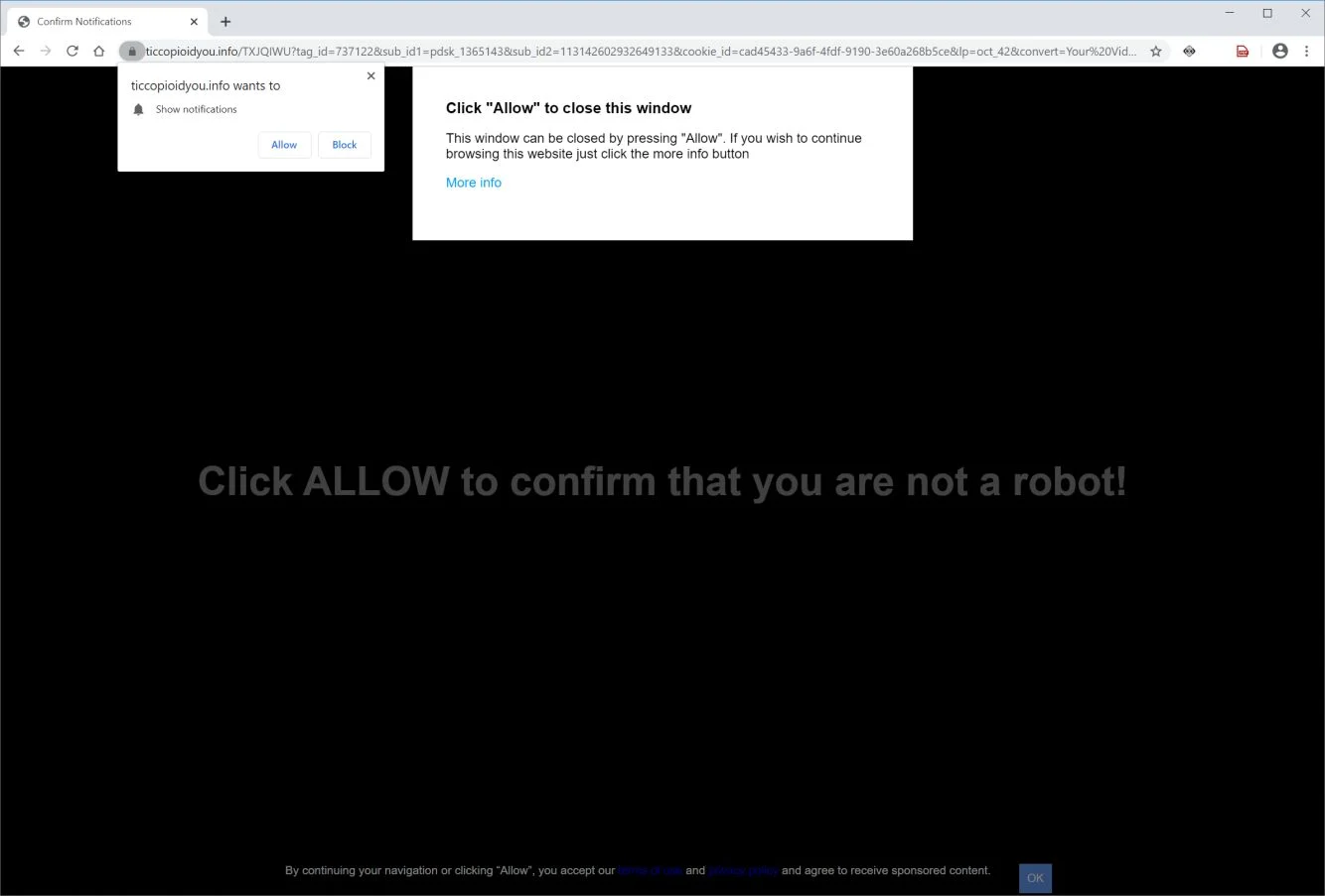 How to remove Ticcopioidyou.info pop-up ads (Virus Removal Guide) 1 Image: Chrome browser is redirected to Ticcopioidyou.info