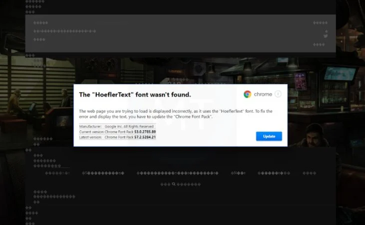 The HoeflerText font wasn't found pop-ups The HoeflerText font wasn't found virus