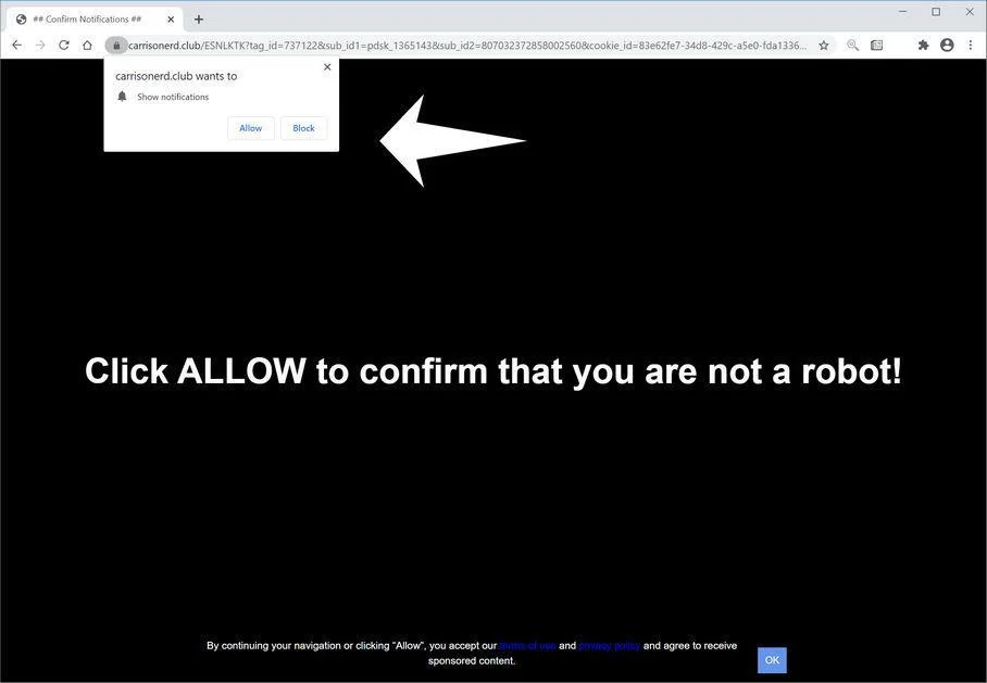 Remove Carrisonerd.club pop-up ads (Virus Removal Guide) 1 Image: Chrome browser is redirected to Carrisonerd.club