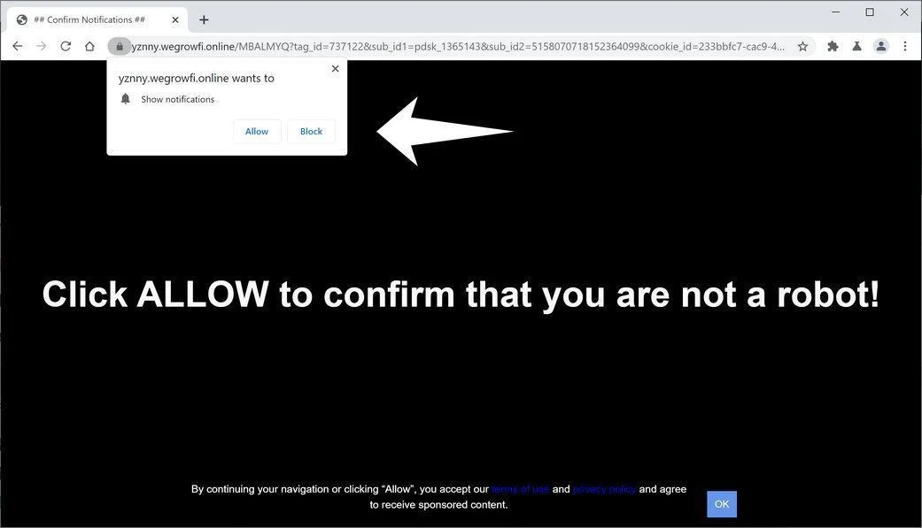Remove Wegrowfi.online pop-up ads (Virus Removal Guide) 1 Image: Chrome browser is redirected to Wegrowfi.online
