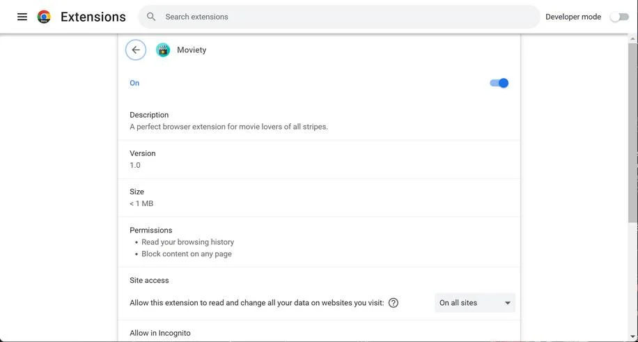 Image: Moviety Chrome extension