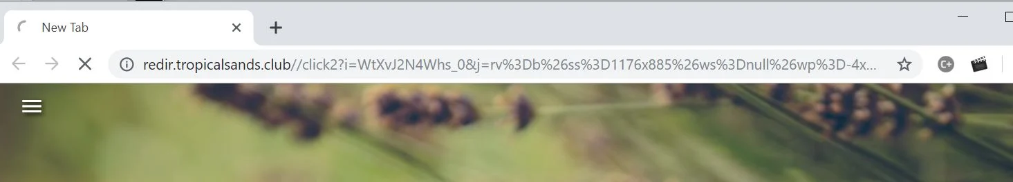 Image: Chrome browser is redirected to the Redir.tropicalsands.club site
