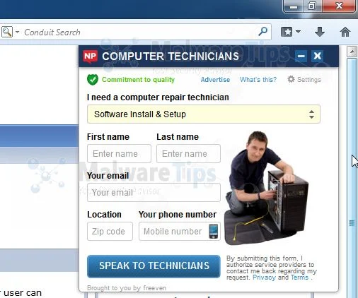 COMPUTER TECHNICIANS pop-up virus Picture of COMPUTER TECHNICIANS pop-up virus