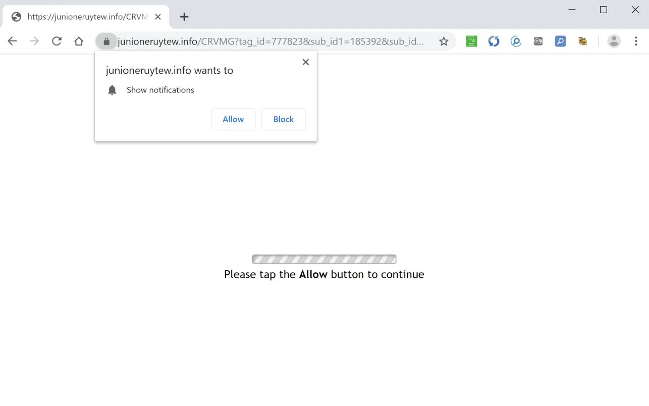 Image: Chrome browser is redirected to Junioneruytew.info