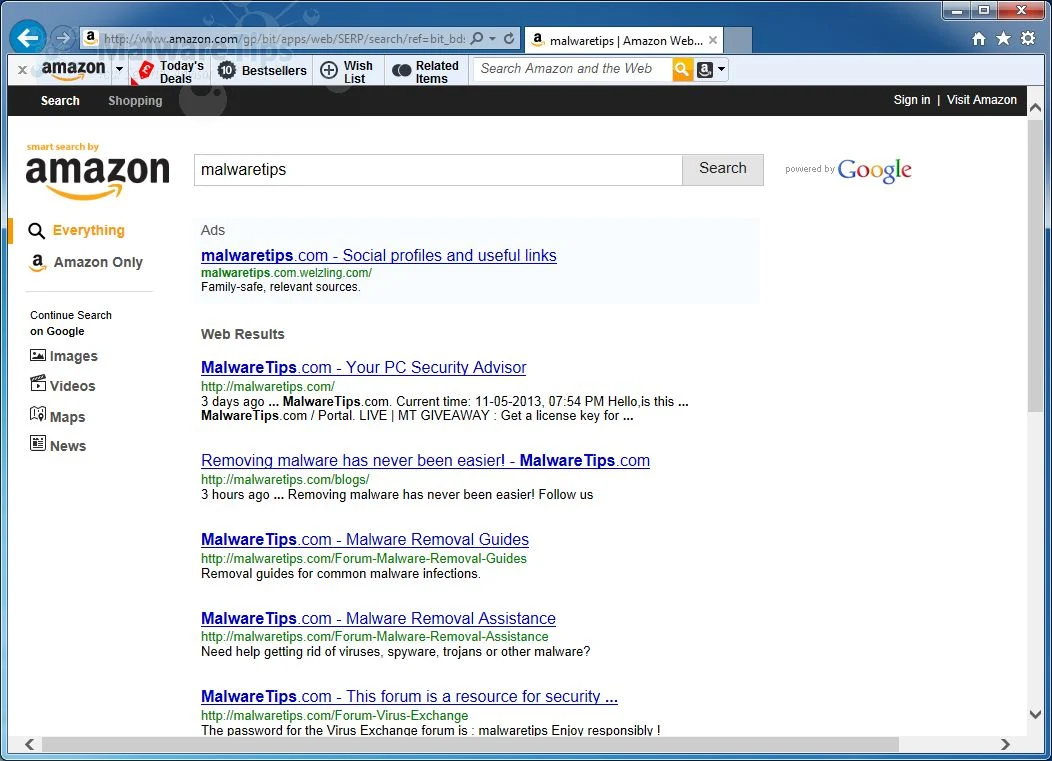[Image: Amazon Toolbar redirect]