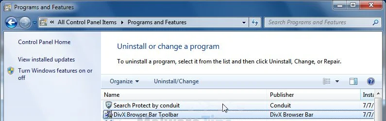 [Image: Uninstall DivX Toolbar from Windows]