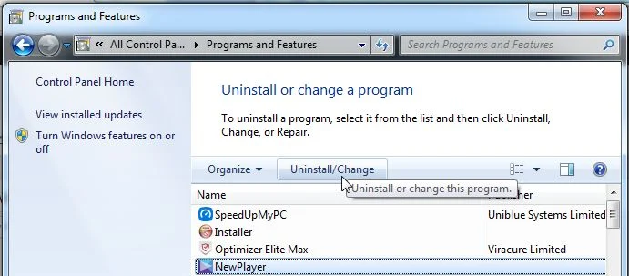 [Image: Uninstall Optimizer Elite Max program from Windows]