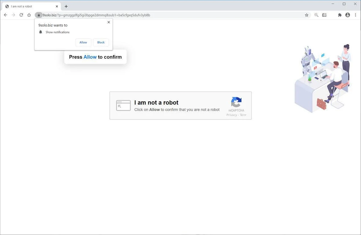 Image: Chrome browser is redirected to 9solo.biz