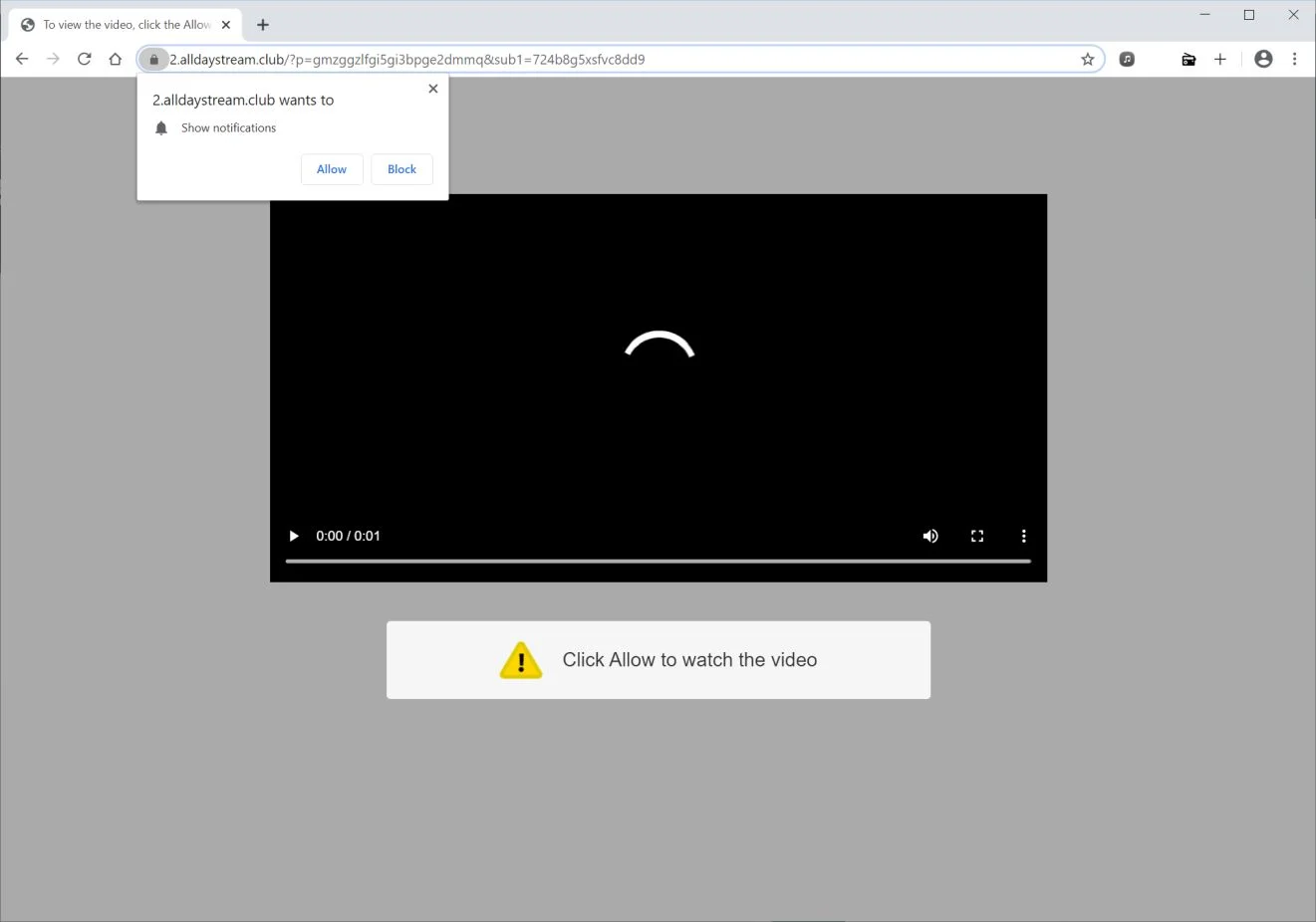 Image: Chrome browser is redirected to Alldaystream.club