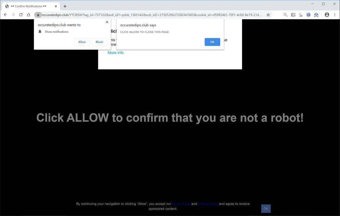 Remove Occuratedipo.club pop-up ads (Virus Removal Guide) 1 Image: Chrome browser is redirected to Occuratedipo.club
