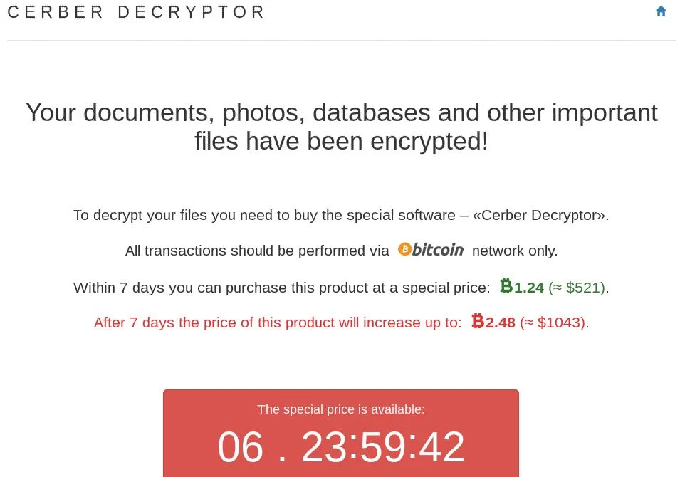 Cerber DECRYPTOR virus