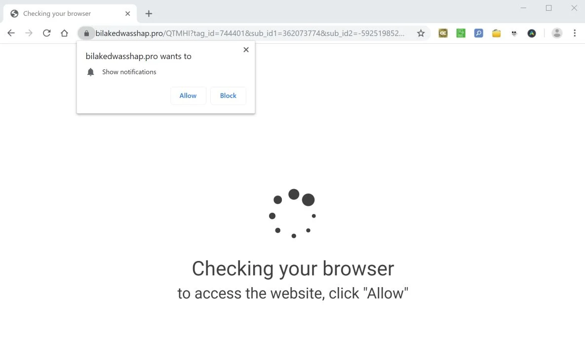Image: Chrome browser is redirected to Bilakedwasshap.pro