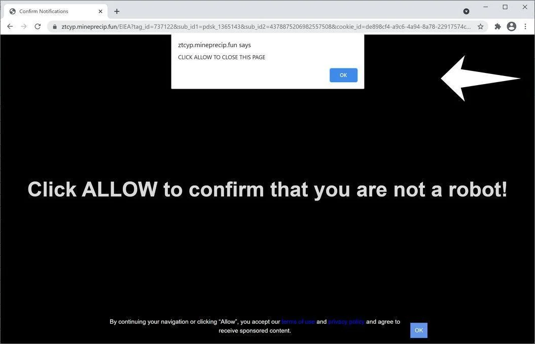 Remove Mineprecip.fun pop-up ads (Virus Removal Guide) 1 Image: Chrome browser is redirected to Mineprecip.fun