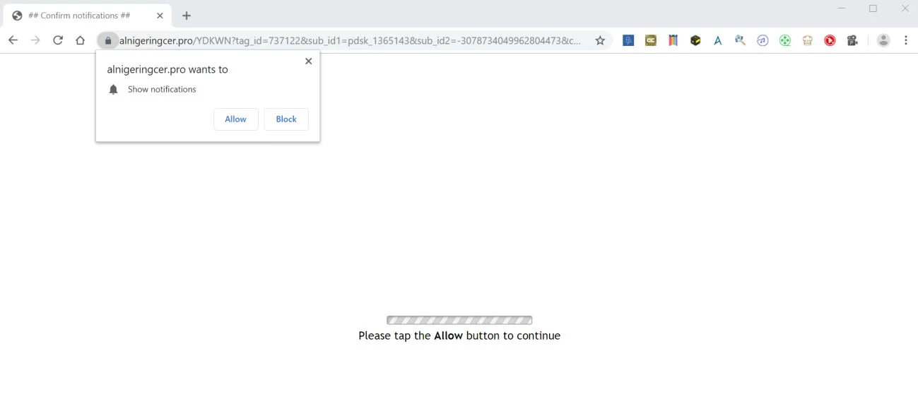 How to remove Alnigeringcer.pro pop-up ads (Virus Removal Guide) 1 Image: Chrome browser is redirected to Alnigeringcer.pro