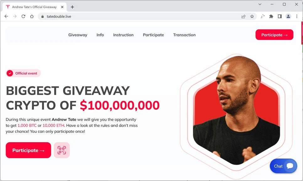 Andrew Tate Crypto Giveaway Scam: What You Need to Know 1 tatedouble.live ad