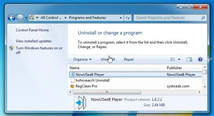 Uninstall NowUSeeIt Player