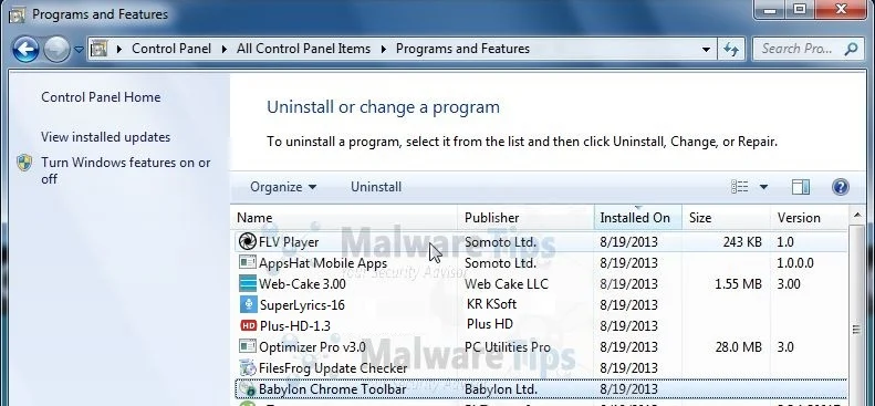 [Image: Uninstall Mobtoolbox.com malicious programs from Windows]