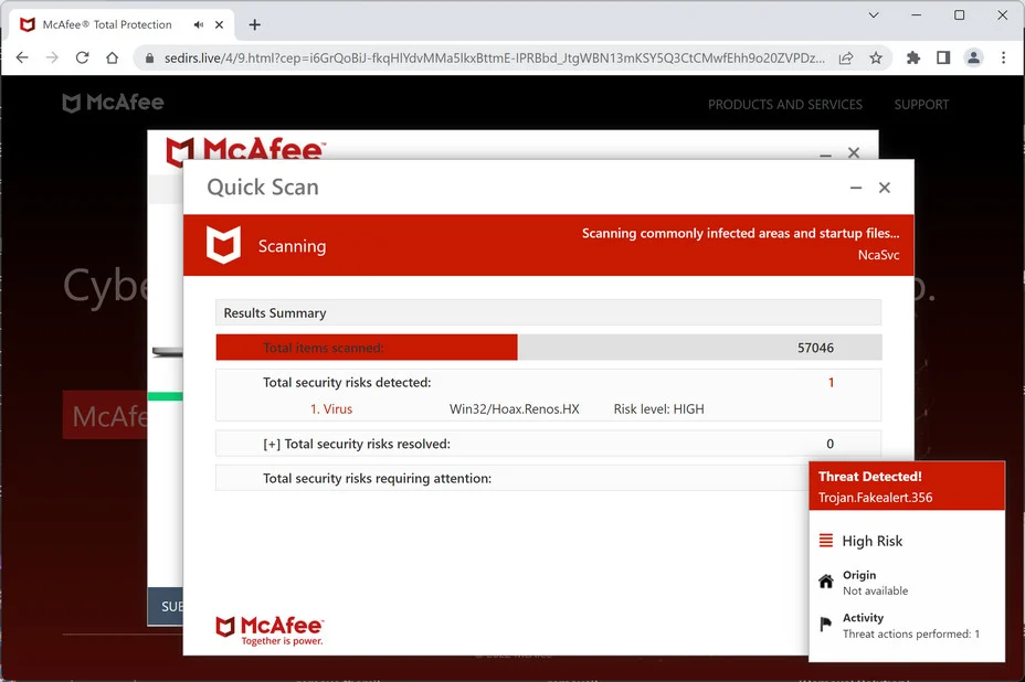Image: Chrome browser is redirected to Sedirs.live