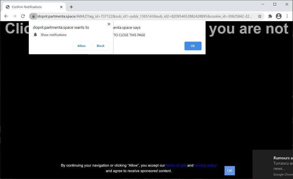 Remove Partmenta.space pop-up ads (Virus Removal Guide) 1 Image: Chrome browser is redirected to Partmenta.spaceImage: Chrome browser is redirected to Partmenta.space