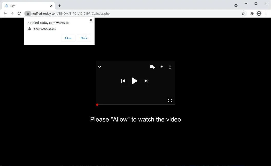 Image: Chrome browser is redirected to Notified-today.com