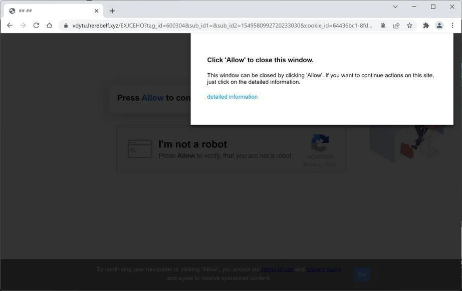 Image: Chrome browser is redirected to Herebelf.xyz