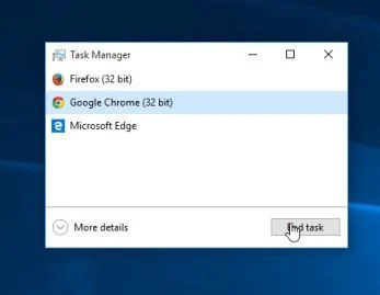 Close your browser process by clicking on End Task Close your browser process